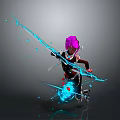 Purple Haired Fantasy Character With Blue Energy Splash And Dynamic Pose