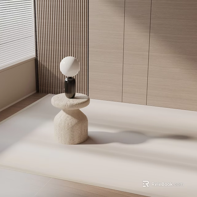 Modern Beige Stone Side Table With Minimalist Design And Spherical Decor 3d model 