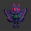 Purple Cartoon Butterfly Character With Pink Headphones Green Sweater Plaid Skirt And Colorful Wings
