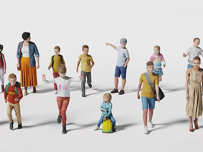 Modern Multiplayer Figures Boys Girls 3d model