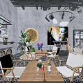 Industrial Style Bar Interior with Wine Racks Neon Sign Tables Chairs and Warm Lighting