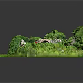 Green Plants Covering Stone Wall In Miniature Landscape Model With Grass And Ivy