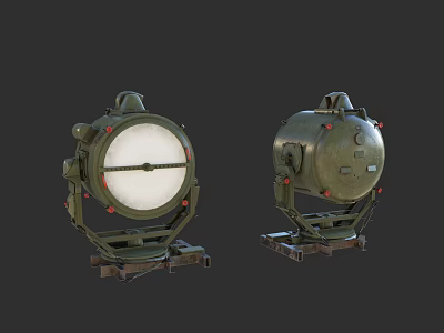 Vintage Green Metal Downlights And Spotlights With Round Lampshades And Stands 3d model