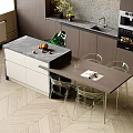 Modern Dining Table Set with Clear Chairs and Wooden Kitchen Island with Marble Countertop