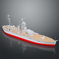 Detailed Warship Model With White Hull Red Bottom And Light Deck Structure 3d model