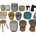 Various Design Stools With Different Materials Colors And Styles For Home Decor 3d model