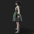 Woman Wearing Traditional Green Floral Skirt With White Pink Top In Standing Pose