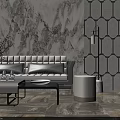 Modern Elegant Sofa Coffee Table Set With Marble Wall Decorative Vase And Floor Lamp 3d model