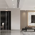 Modern Living And Dining Room Interior With Sofa Dining Table Pendant Light And Decorative Sculpture