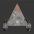 Pyramid Shaped Object With Yellow Handprints Gray Orange Surface And Metal Wheels 3d model