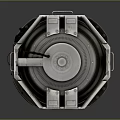 Industrial Metallic Cylinder Structure With Frames And Circular Parts On Dark Surface