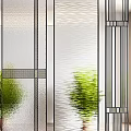 Modern Room Divider With Metal Frames Textured Glass And Green Plants In Interior Space 3d model