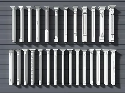 Roman Columns Displayed In Rows With Different Designs And Classical Architectural Styles 3d model