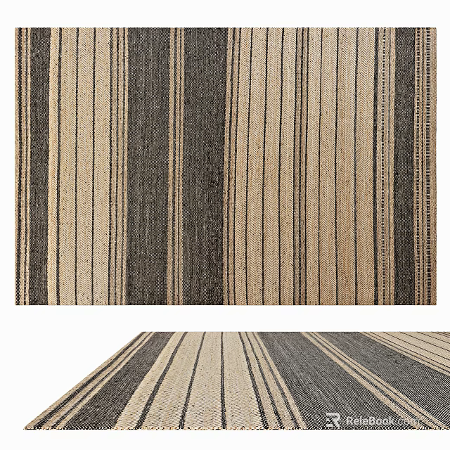 Square Area Rug With Vertical Striped Pattern And Neutral Tones 3d model