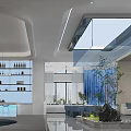 Contemporary Minimalist Sales Office Interior Featuring Starry Ceiling Comfortable Sofas And Exquisite Indoor Green Landscapes