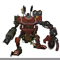 Red Smart Machine Mechanical Design With Cannon Arm Gears Chains And Large Eyes