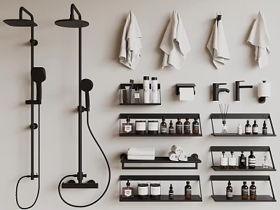 Modern Bathroom Hardware Tools with Shower Heads Handheld Showers Towel Racks and Storage Shelves 3d model