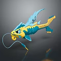 Blue And Yellow Fish Shaped Device With Unique Design And Connecting Cable