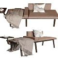 Modern Brown Chaise Lounge With Decorative Pillow Knitted Blanket And Wooden Side Table