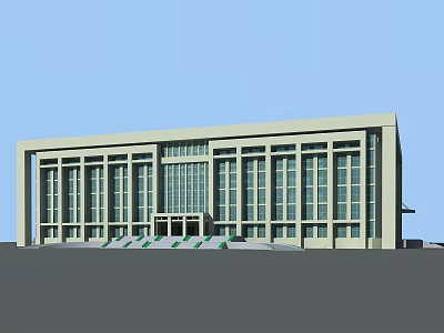 Modern Office Building Exterior With Large Glass Windows And Symmetrical Entrance Design 3d model