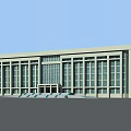 Modern Office Building Exterior With Large Glass Windows And Symmetrical Entrance Design