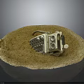 Golden Brown Pancake With Metal Garlic Press Kitchen Tool On Top