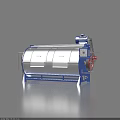 Industrial Drum Washing Machine with Silver Cylinder Body Blue Base Motor and Control Panel