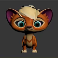 Cute 3D rendered cartoon fox character with orange body purple ears and big green eyes