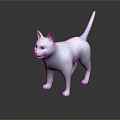 3D Model White Cat Standing On Platform With Reflection And Dark Background