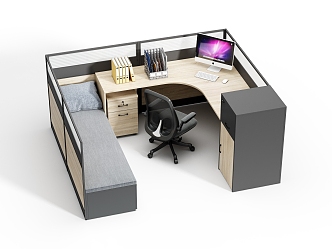 Lunch Break Station with Bed Card Slot Office with Table and Chair Bed Combination Multifunctional Desk Screen Card Slot 3d model