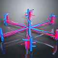 Detailed 3D Rendering of Organ and Hair with Branched Blue Pink Vascular Networks
