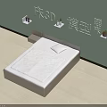 Double Bed 3D Model in Modern Bedroom with Light Green Wall and Decorative Shelves