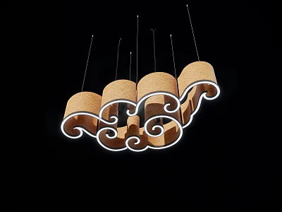 Modern Curved Wooden Chandelier With Scroll Design And Illuminated Warm Lighting 3d model