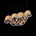 Modern Curved Wooden Chandelier With Scroll Design And Illuminated Warm Lighting