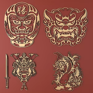 Japanese Metal Carving Japanese Patterns and Wind Patterns Traditional Carving 3d model