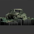 Damaged Car Sculpture Model With Open Hood On Turquoise Terrain Base