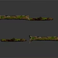 Three Tree Branches Covered With Green Moss On White Background
