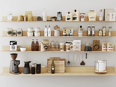 Kitchen Shelves Display With Various Items And Tools 3d model
