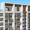 Modern High Rise Residential Exterior With Regular Windows Entrance And Trees