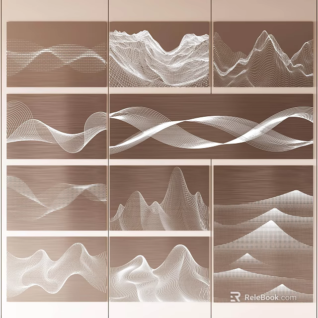 Decorative Background Wall With Various Wavy And Mountain Pattern Designs 3d model 