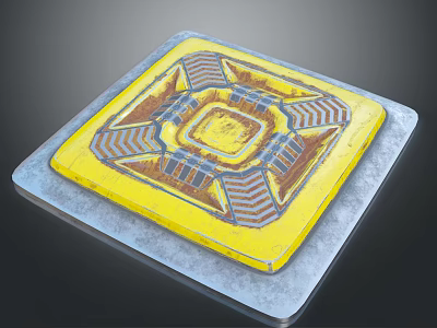 Yellow Square Decorative Panel With Central Geometric Design And Striped Patterns 3d model