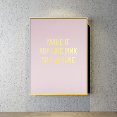 Framed Poster With Pink Background And Golden Text Make It Pop Like Pink Champagne 3d model