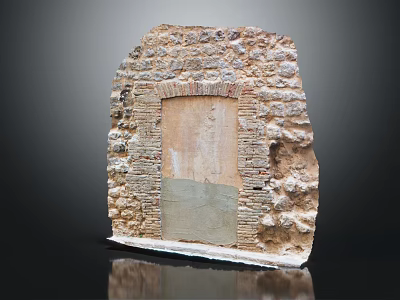 Ancient Ruined Stone Wall Structure With Central Opening And Weathered Bricks 3d model