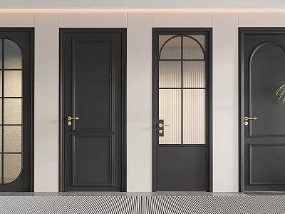 Black Hinged Doors With Various Designs And Glass Panels For Modern Home Interior 3d model