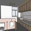 Modern Public Restroom Interior With Toilet Urinal Sink Cabinets And Grab Bars