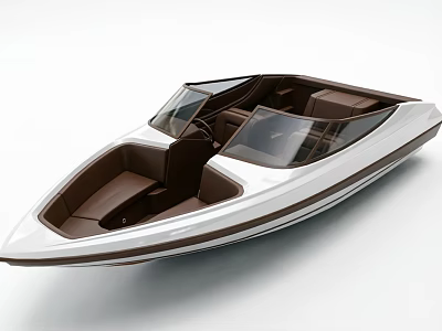 Modern White Yacht With Brown Interior Seats And Open Cockpit Design 3d model