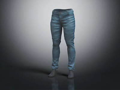 Blue Straight Leg Jeans With Pockets On Gray Background And Gray Shoes 3d model