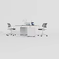 Modern Office Desk With Wooden Top Divider Desktop Computer Laptop And Office Chairs