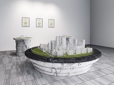 Commercial Marble Display Stand With Building Models And Decorative Paintings Indoor 3d model