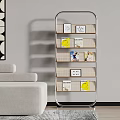 Modern Minimalist Display Shelf With Metal Frame And Grid Shelves Holding Books Magazines